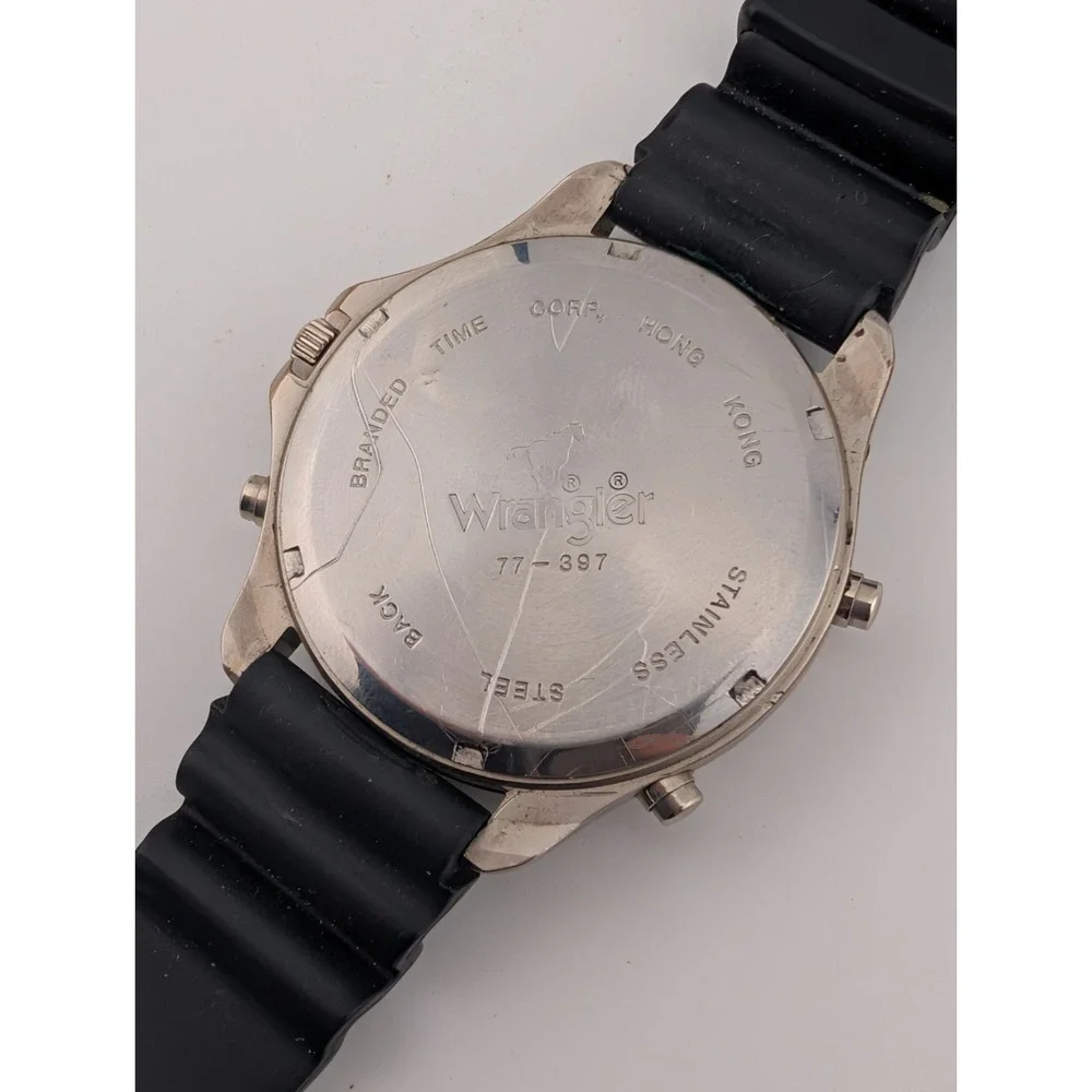 Vintage Wrangler Watch Men‎ 43mm Case Analog-Digital Black Band- New Battery